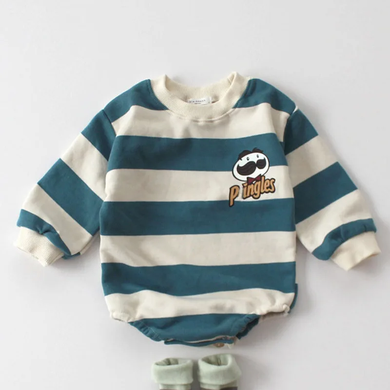 Autumn New Baby Boys Long Sleeve Striped Bodysuit Cotton Newborn Girls Cute Cartoon Print Jumpsuit Infant Toddler Clothes 0-24M