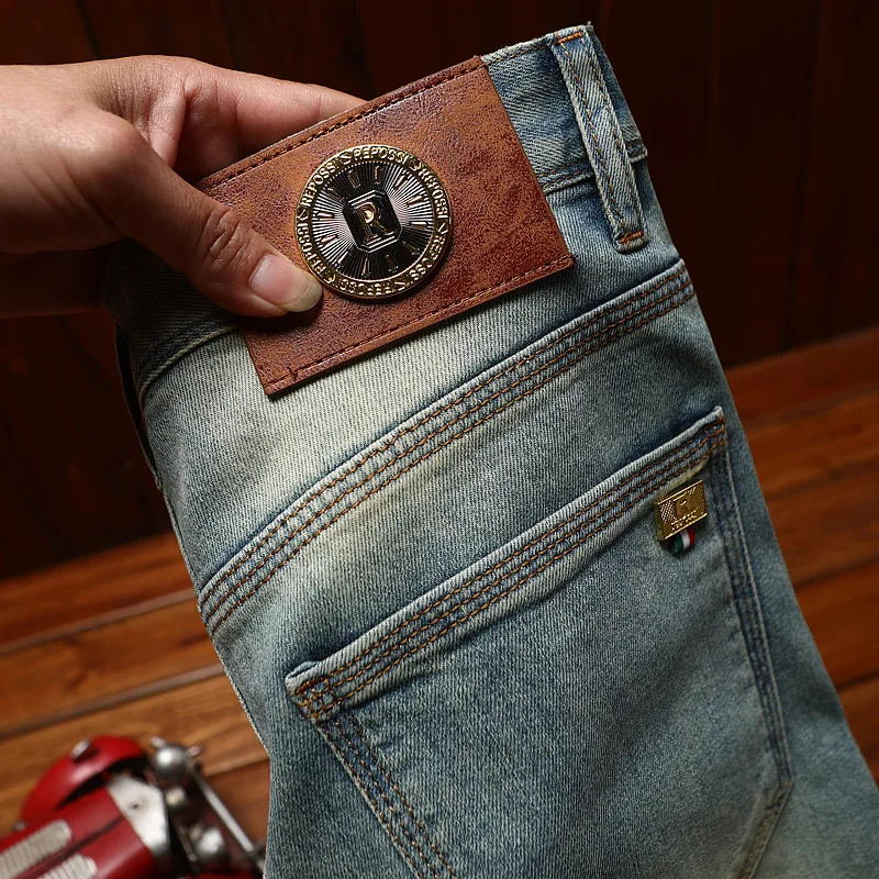 2025 New Trendy Brand Jeans for Men, Summer Slim Fit, Small Feet, Elastic Water Washed Retro Trendy Casual Long Pants