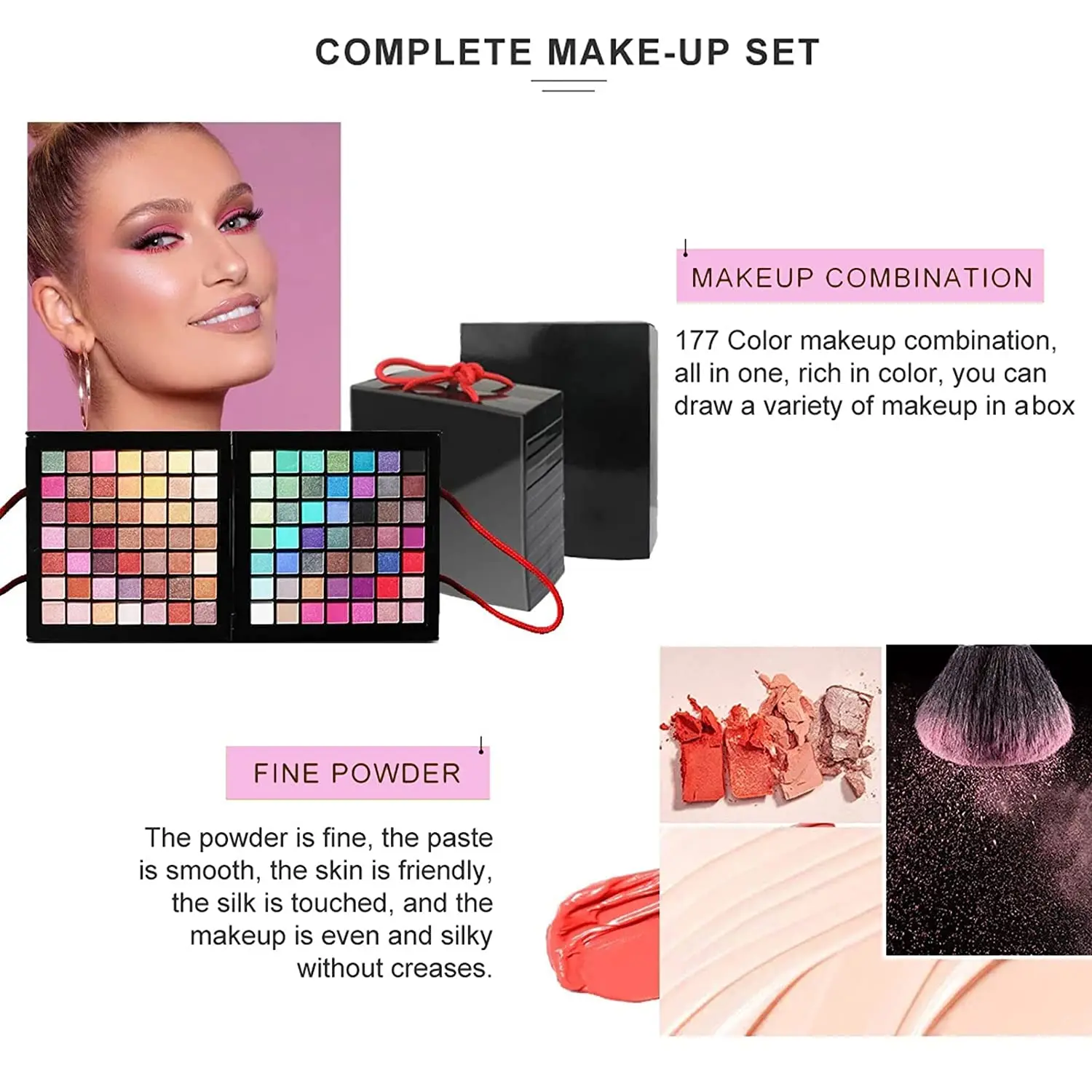 Kit de maquillage complet 177 couleurs pour femmes, ensemble de maquillage tout-en-un avec brosse, fard à paupières, brillant à lèvres, correcteur, Blush, poudre pressée, cosmétique