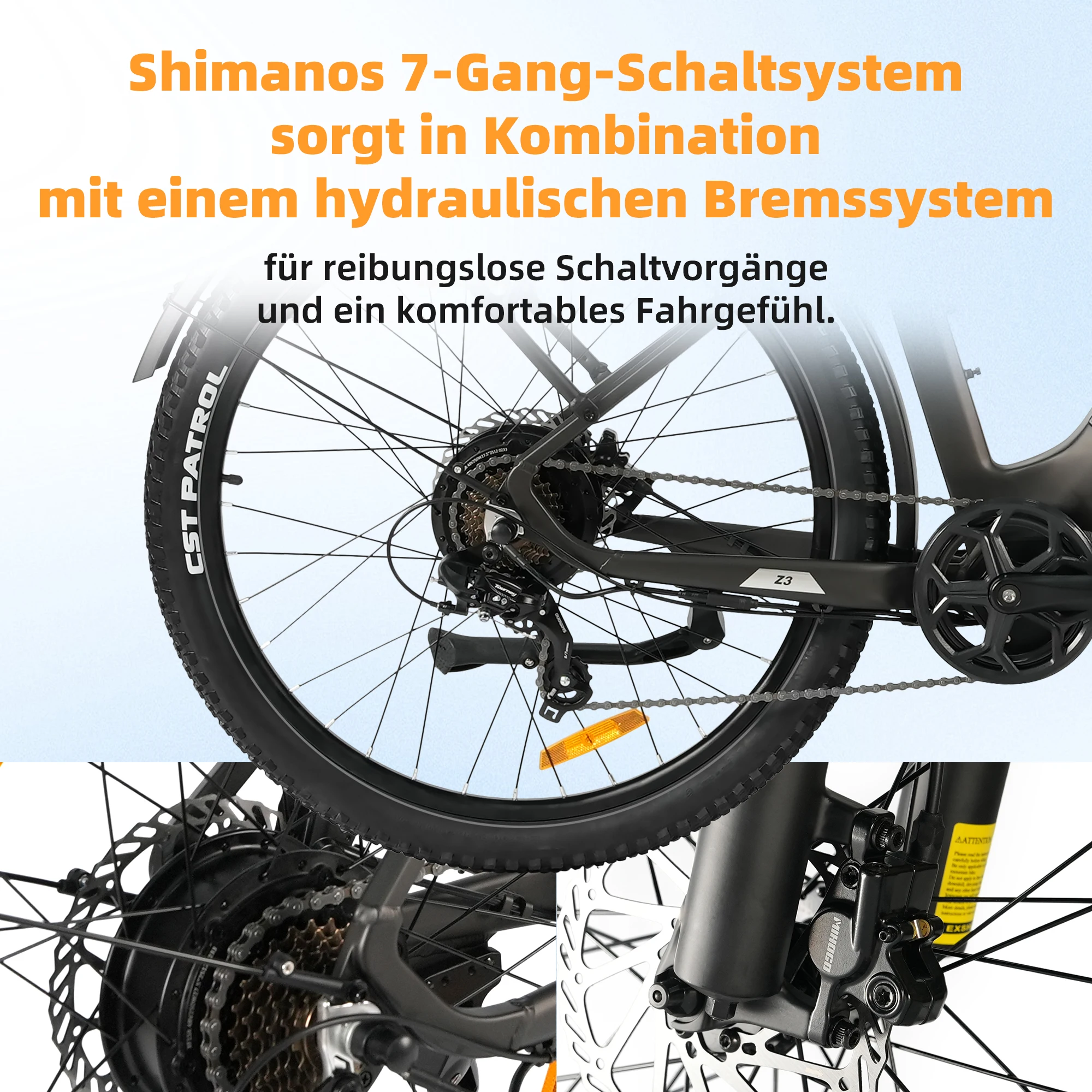 TTGO Z3 27,5 Zoll Erwachsenen-Elektrofahrrad 250W Motor 48V15Ah Akku City E-Bike 120 KM Reichweite Elektrofahrrad für Männer & Frauen – Detail 9
