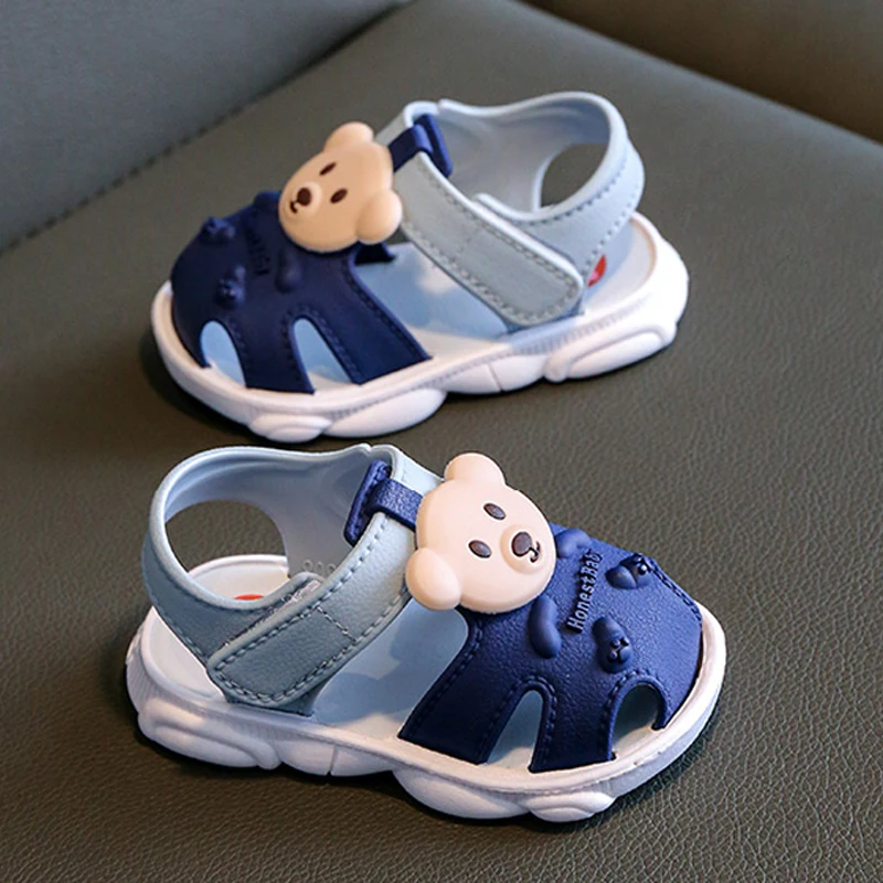 Summer Aged 0-2 Cute Cartoon Bear Toddler Baby Shoes For Boys Non-Slip Soft-Soled Children Indoor Kids Sandals With Covered Toes