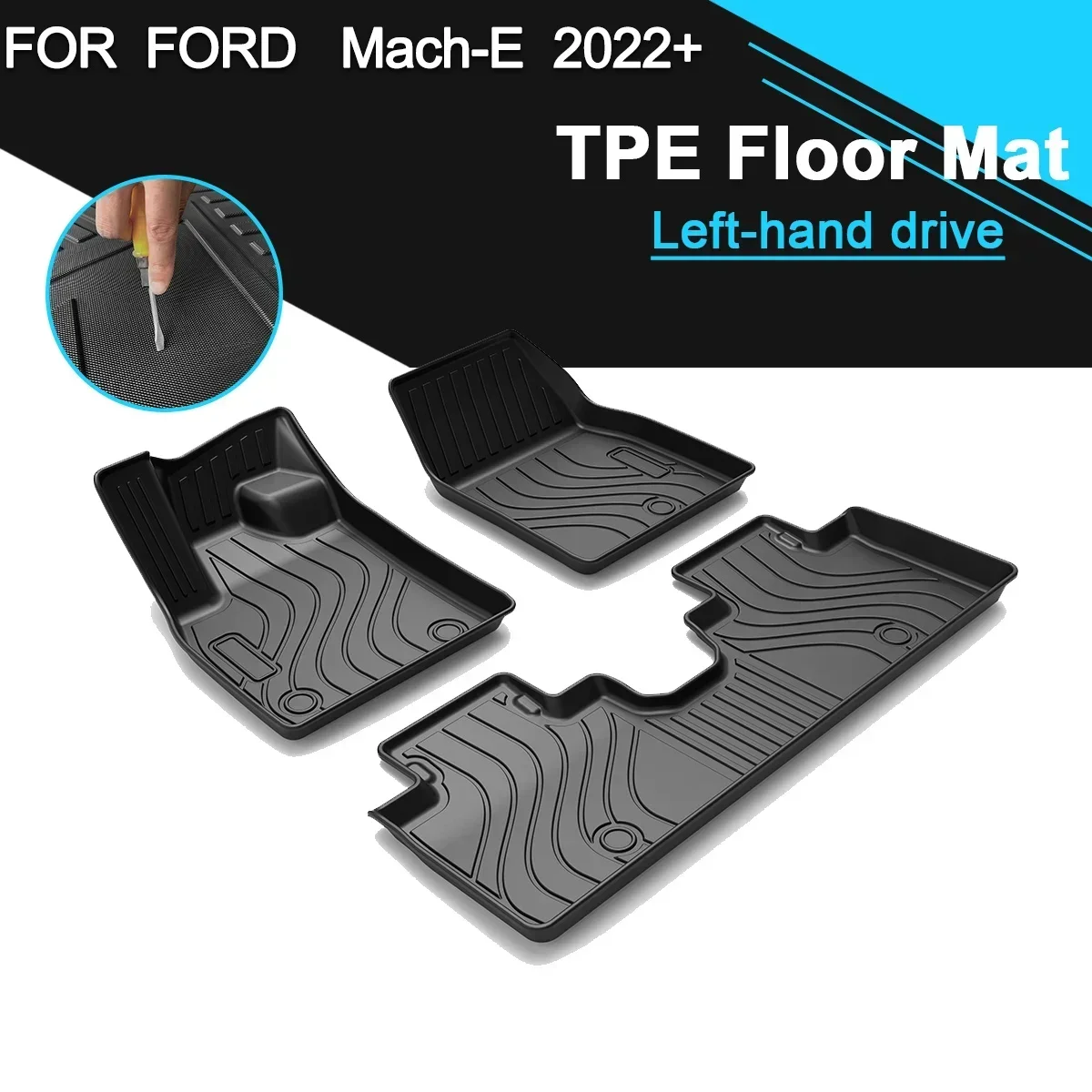 Car Floor Mat TPE Rubber Waterproof Non-Slip Fully Surrounded Refit Left Hand Drive Car Accessories for Ford Mach-E 2022+