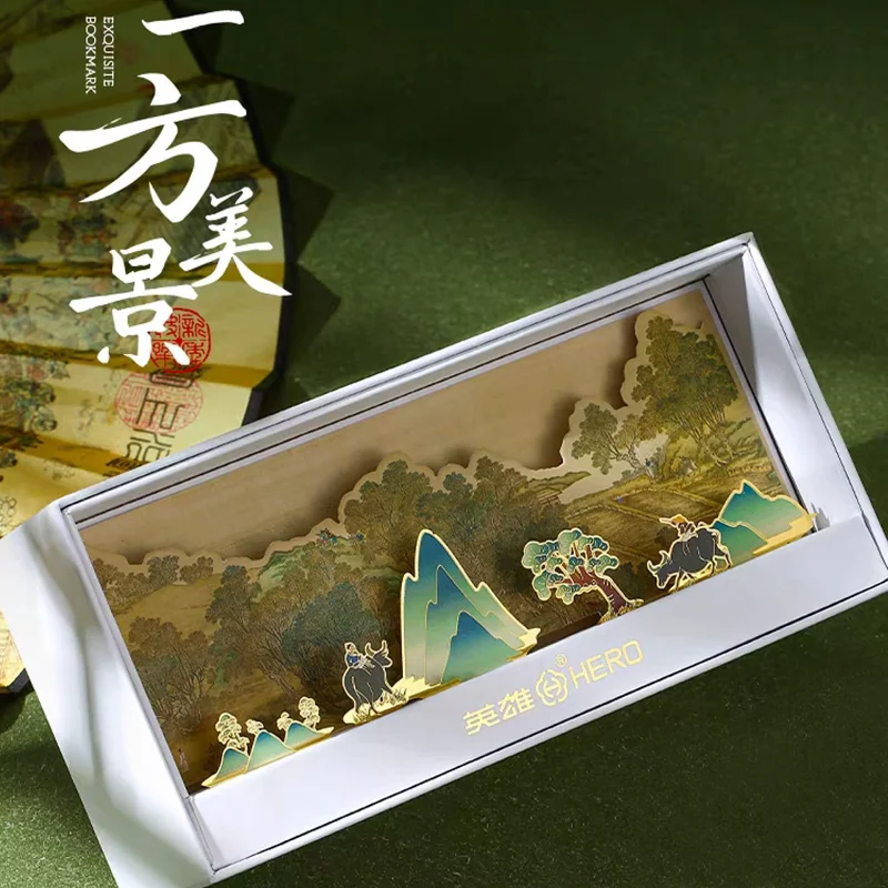 HERO Fountain Pen Merchandise Guochao Bookmark Qingming Shanghetu Pastoral Three-dimensional Gift Box High Value Gift Box Pen