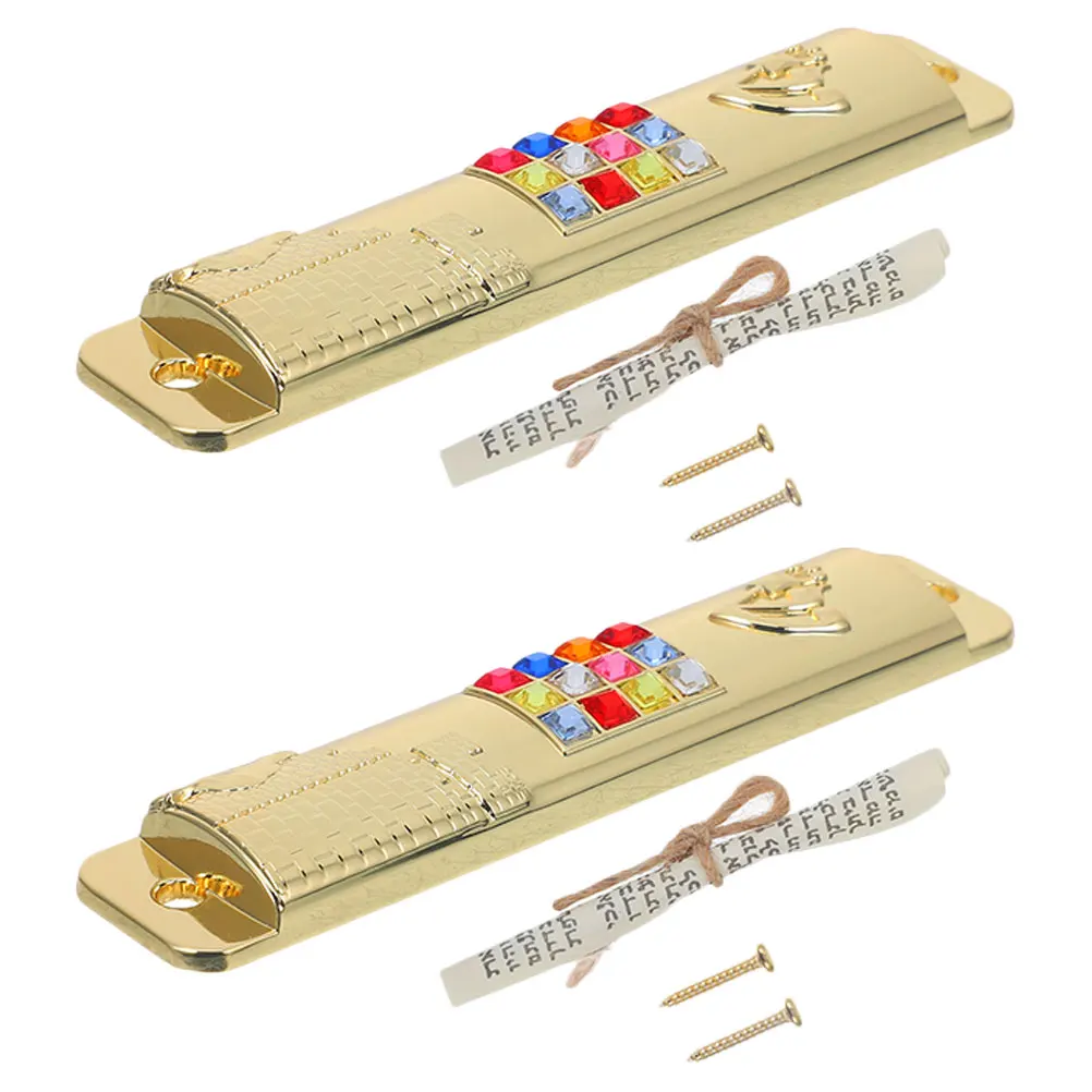 

2 Sets Doorpost Decorations Gatepost Mezuzah Household Paper Hebrew Scripture Decorative Metal