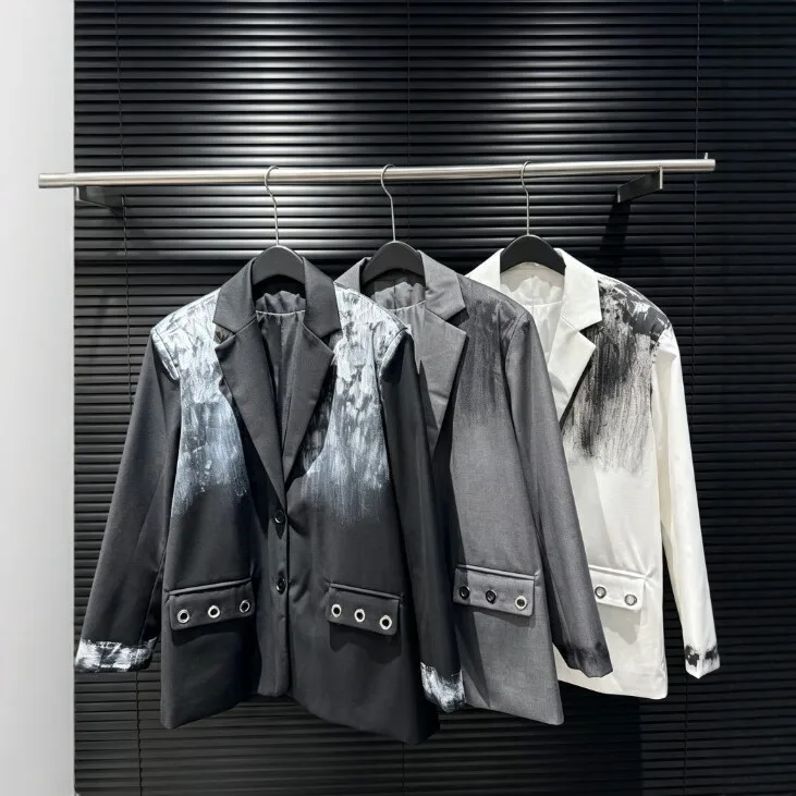 Long Sleeve No Hood Suit Asymmetrical Streetwear with Designer Look Blazer Mid Long Length Irregular Design Element Women Suit
