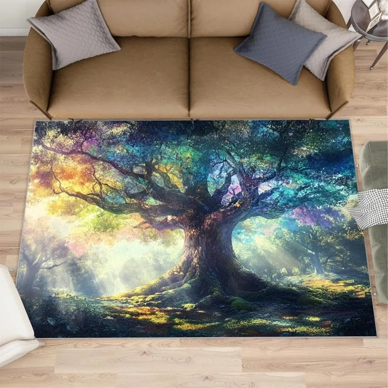 Magical Enchanted Tree of Life Area Rug Fantasy Glowing Forest Print Soft Floor Mat Art Carpet for Living Room Bedroom