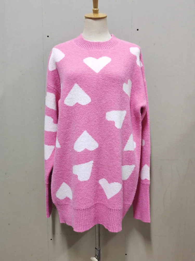 Blifanbo outono inverno impressão camisola de malha vestido médio feminino manga longa solta o pescoço curto malha moda retalhos vestido data