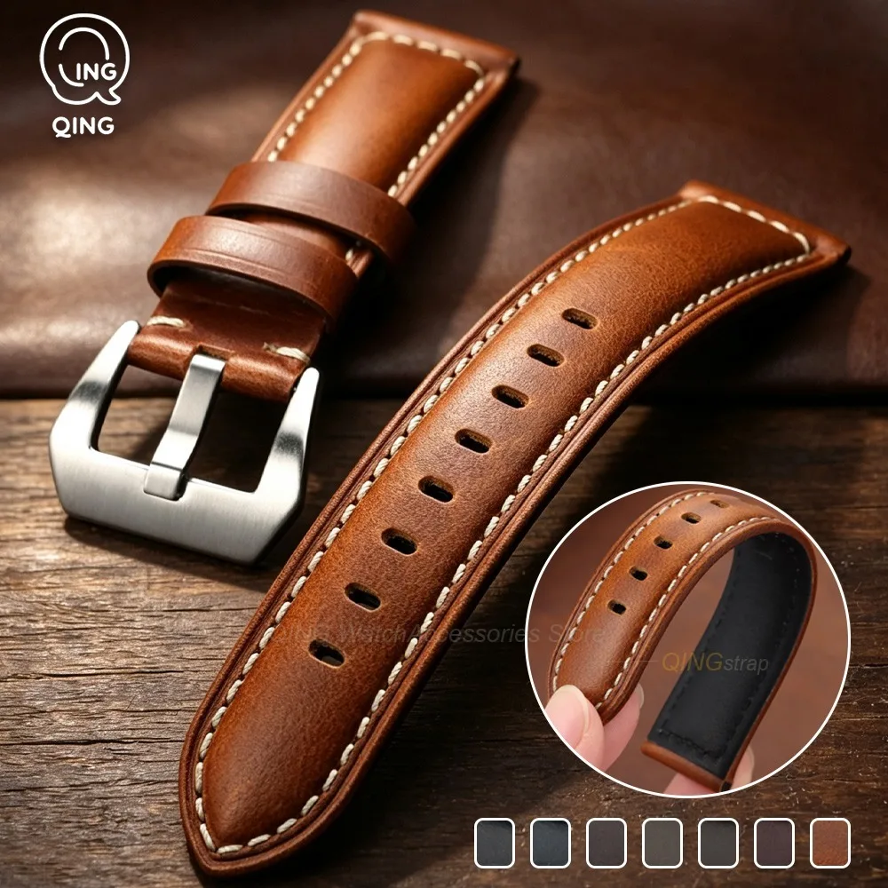 20mm 22mm 24mm 26mm Watch Band Vintage Oil Wax Leather Strap for Panerai for Omega Cowhide Calfskin Wristbands Watch Accessories