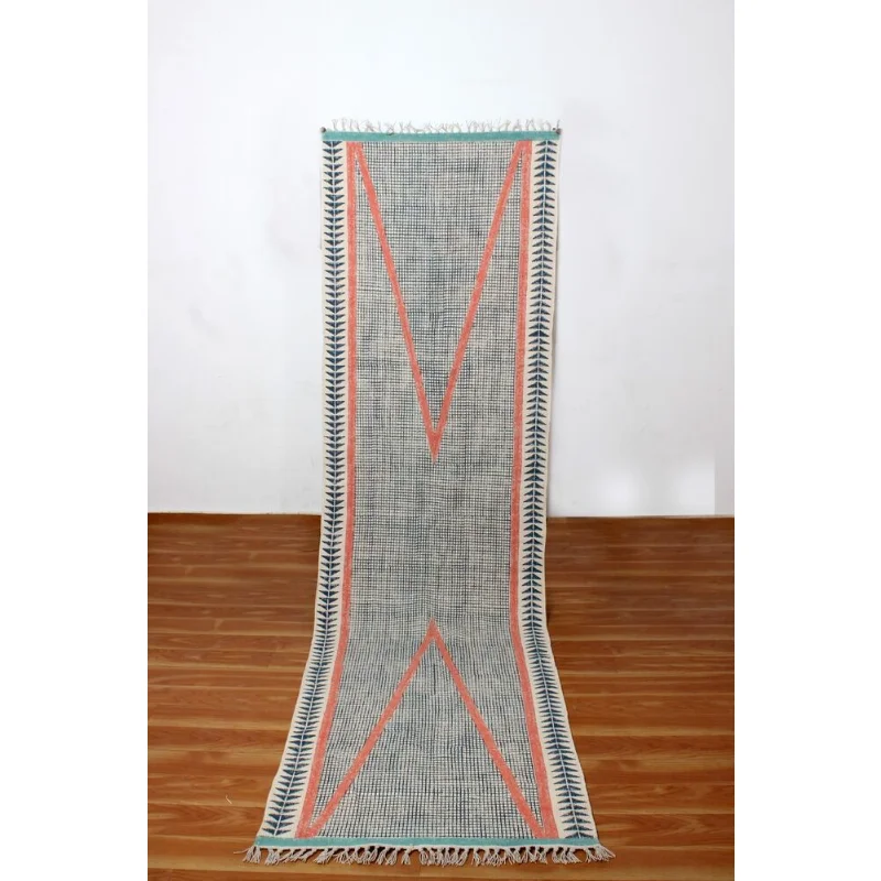 Blue Strip Carpet Corridor Area Carpet Handmade Cotton Durries Indian Bedroom Edge Home Decoration