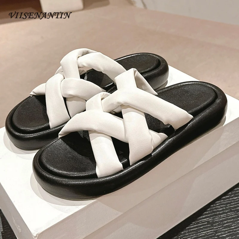 

Summer New Outdoor Slippers for Women Cross Weaving Thick Soled Platform Gladiator Slides Females Casual Open Toe Beach Sandals