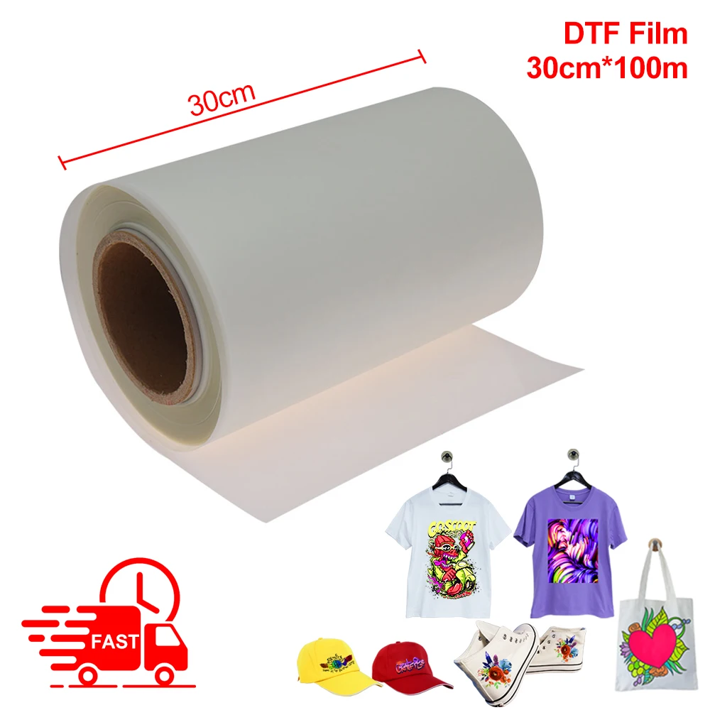 30CM*100M DTF Roll Film For Directly To Film Printing machine Roll transfer DTF film 75U thickness For R1390 L1800 DTF Printer