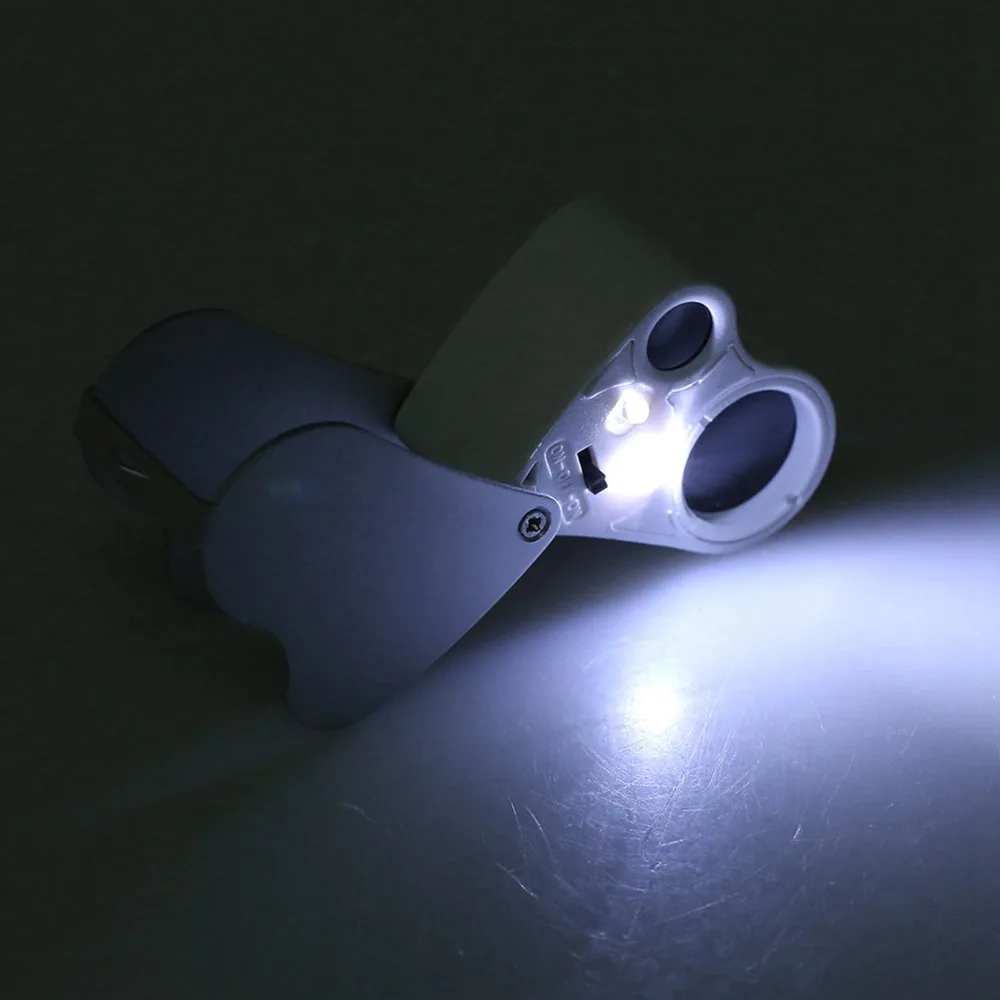 

Портативная лупа с увеличением 30X/60X, складная конструкция с двумя линзами, лупа с двойной линзой, карманная лупа со светодиодной подсветкой