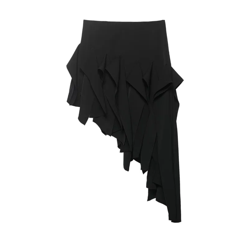 Women's Skirt Spring Summer Mid Waist Asymmetric Hem Lace Women Skirt Side Zipper Female Chic Skirts