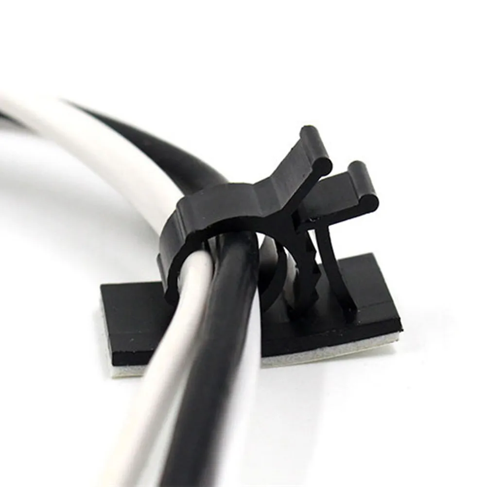 10Pcs Black Plastic Cable Management Clips Adhesive Backed Wire Organizer for Desk Workspace Cord Bundling Clip