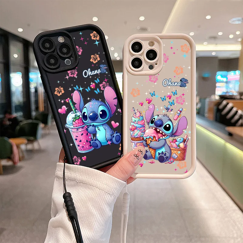 Disney Stitch Little Monster Cover For Apple iPhone 16 15 14 13 12 mini 11 8 7 Pro Max Plus Eyes Ladder Rope Soft Phone Case