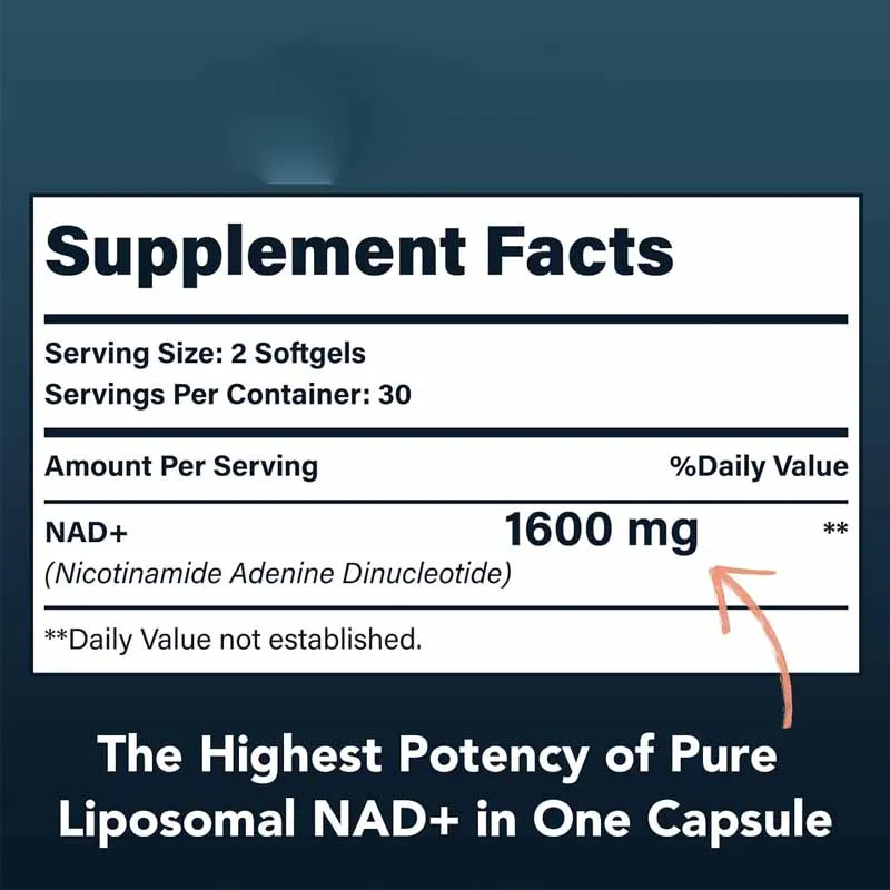 Suplemento Liposomal Nad de 1600 mg, Nad+puro 98% puede reemplazar el nuclósido de nicotinamida en 60 cápsulas blandas