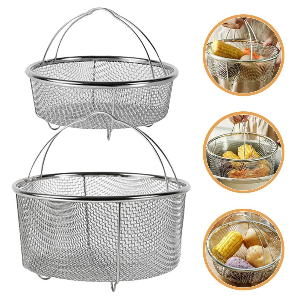 

2pcs Stainless Steel Handheld Steam Basket Deep Fry Frying Steamer Drain Filter Mesh Strainer Cooking Tool For French Fries
