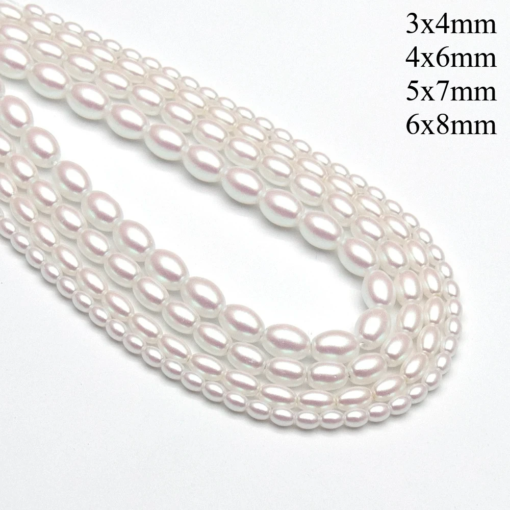 Cuentas de perlas de imitación en forma de arroz, cristal perlado blanco-verde para bolsa de Material DIY, manualidades y diseño de ropa