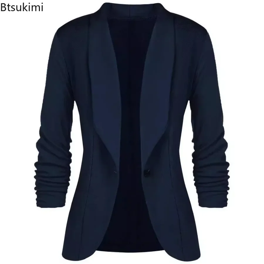 2024 Fashion Women\'s Long Sleeve Single Button Small Suits Solid Slim Fit Office Lady Commuting Blazer Coats OL Temperament Tops