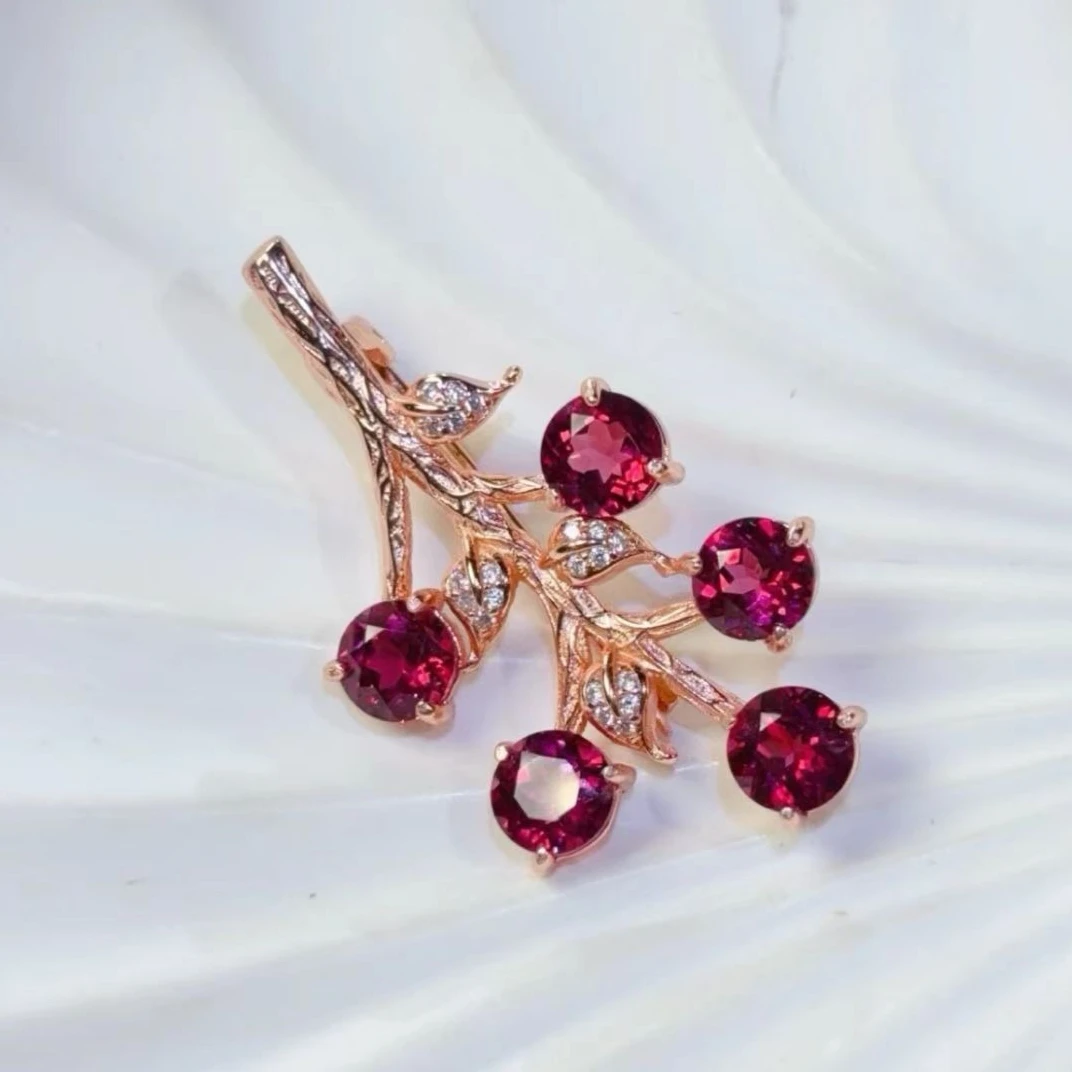 

Pure 925 Silver Branch Brooch Natural Garnet Brooch for Party 6mm 3.5ct VVS Grade Garnet Jewelry