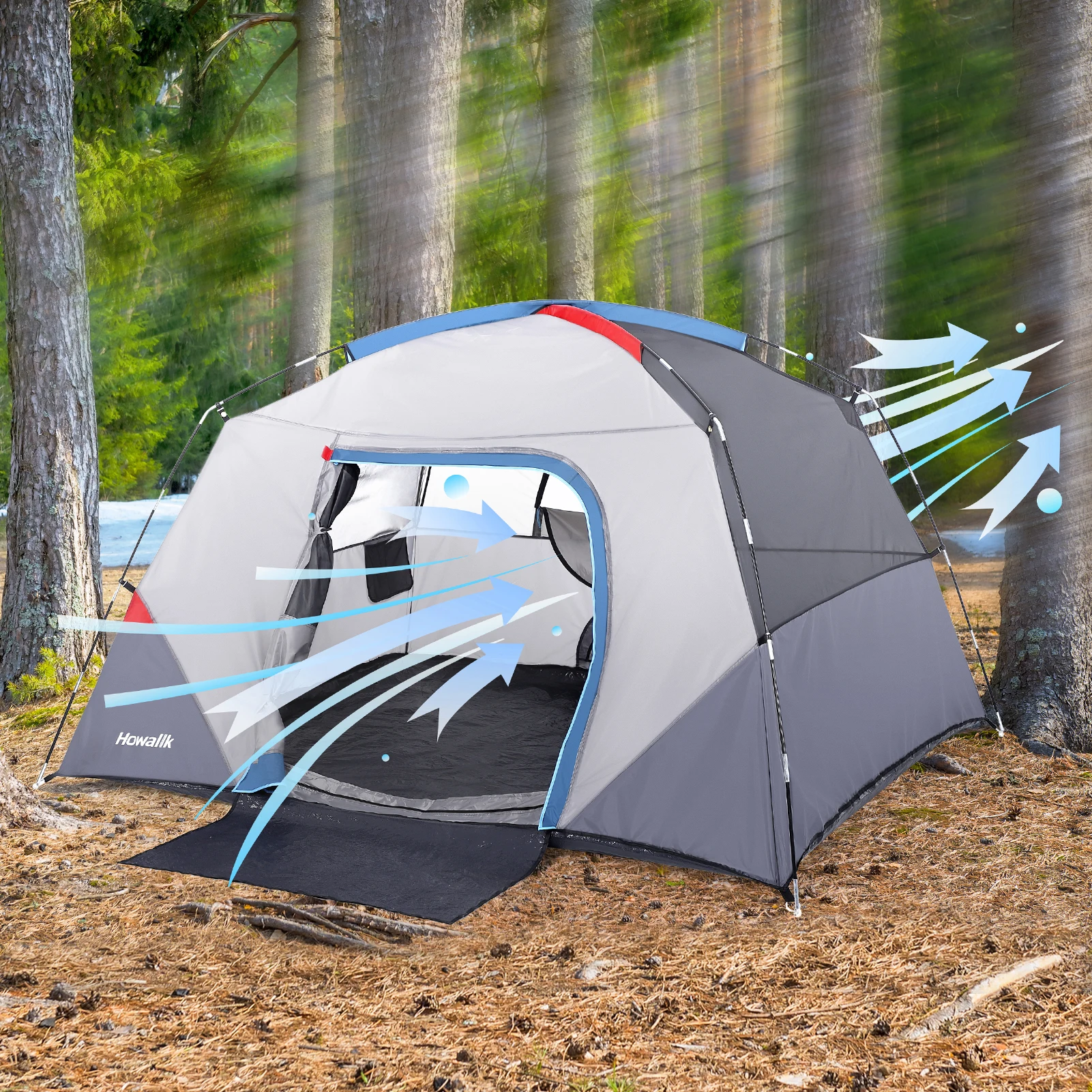 Camping Tent for 4 Person Outdoor Hiking, Light Blue Tent for Camping, Easy Set Up Camping Tent Backpacking Traveling 2.8ft (L)