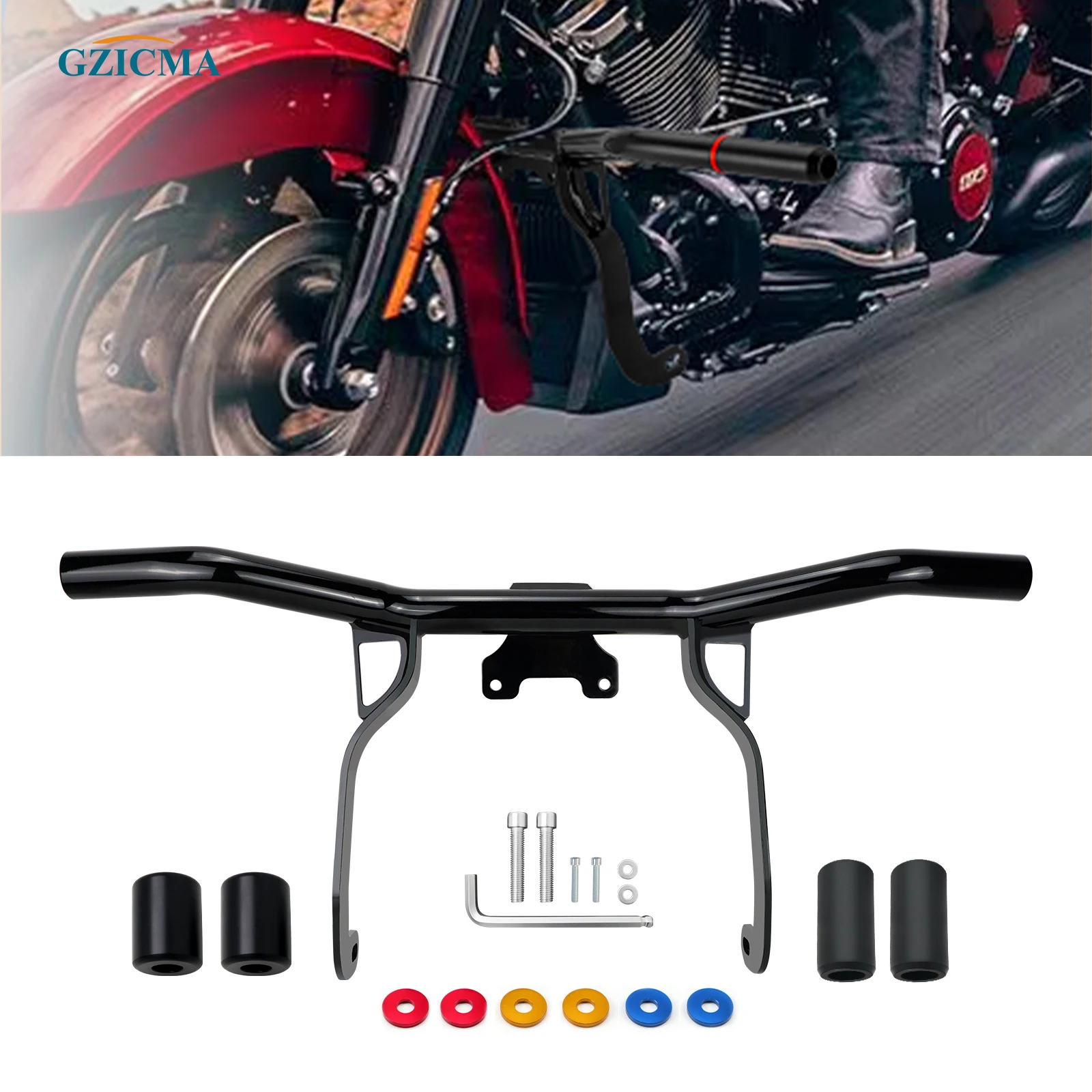 

GZICMA Engine Guard Flat Out Crash Bar for Harley Touring Street Glide Road Glide Road King Electra Glide 2014-2023 Gloss Black