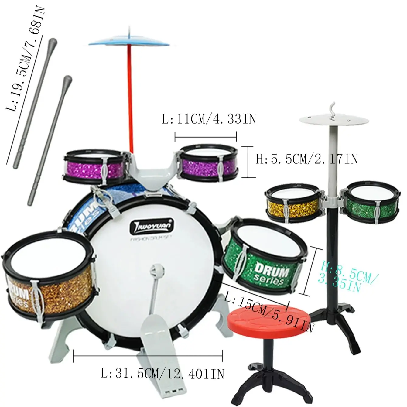 أطفال مجموعة طبلة طفل الجاز 3-7 الطبول مع مقعد صغير طبل عصا مجموعة أداة عزف موسيقى لعبة تعليمية هدية مونتيسوري للأطفال