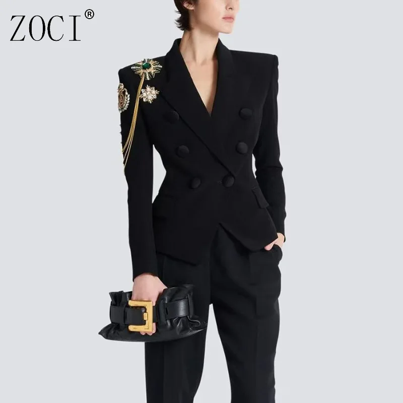 

ZOCI со стразами и цветами в стиле пэчворк, женские пиджаки, элегантные пиджаки, короткие пальто для женщин, офисный женский модный дизайн, новинка 2023 года
