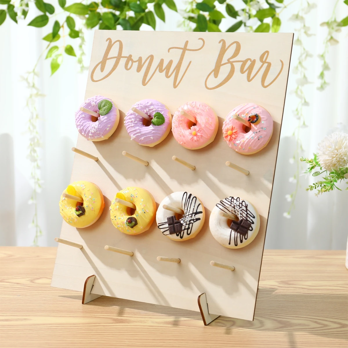 

Wooden Doughnut Rack Donut Dessert Shelf Ornaments For Birthday Party Wedding Anniversary Party Favor Graduation Gift Decoration