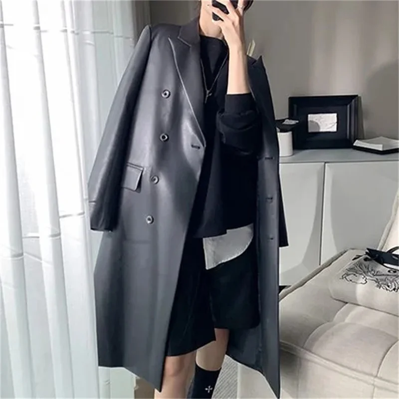 

Autumn Winter New Haining PU leather Sheepskin Fur Coat for Women's Mid-Long High-End Quilted Leather Windbreaker Coat S-7XL