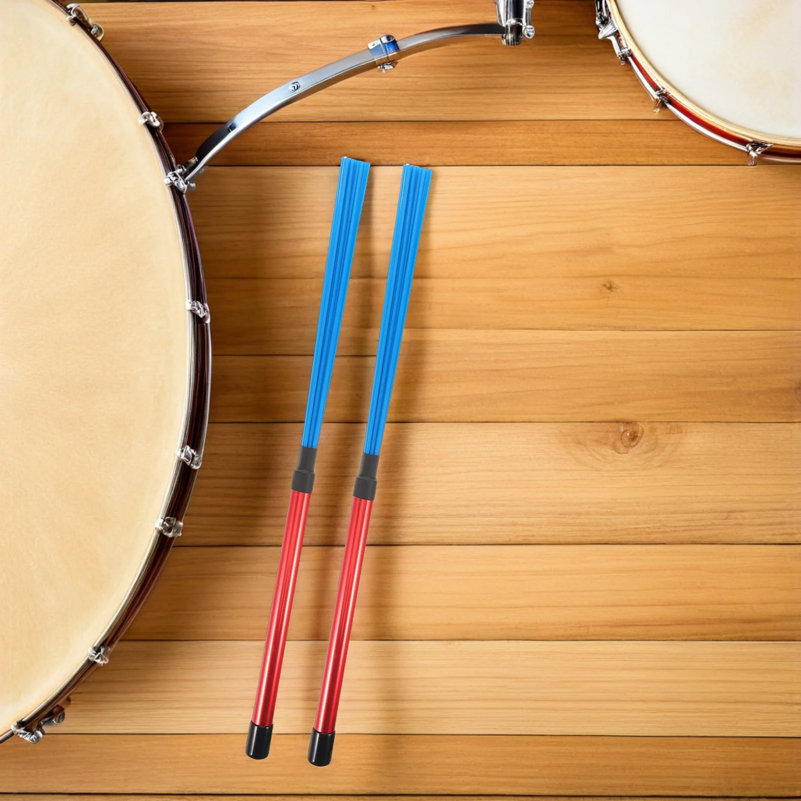 

2pcs Jazz Drum Brushes Red Blue Aluminum Alloy Handle Nylon Wire For Cajon Snare Drumming Lightweight Durable Percussion