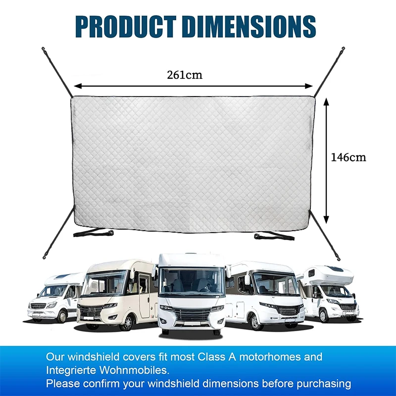 Silver Waterproof Windshield Cover Universal  For Most Integrated RVs And A-Class RVs Sun Protection Windshield Cover Anti Snow