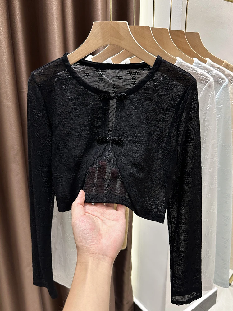 

New Chinese Sle Lace ort Sve Women's Summer 2026 Strapl Sun Protection awl Hollow out Ice Silk Outerwear Cardigan