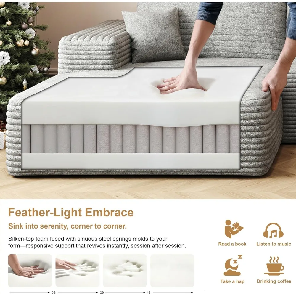 أريكة سحابة مقاس 108 بوصة مع كرسي على شكل حرف L أريكة مقطعية حديثة بدون عظم مع مقعد عميق منجد حديث #3