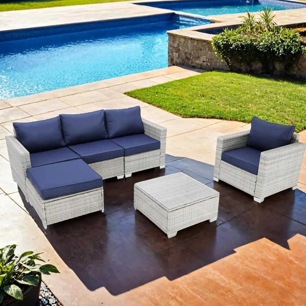 

Набор мебели для патио, 6 предметов, наружный ротанговый секционный диван, плетеный патио, комплект для разговора, диван с журнальным столиком