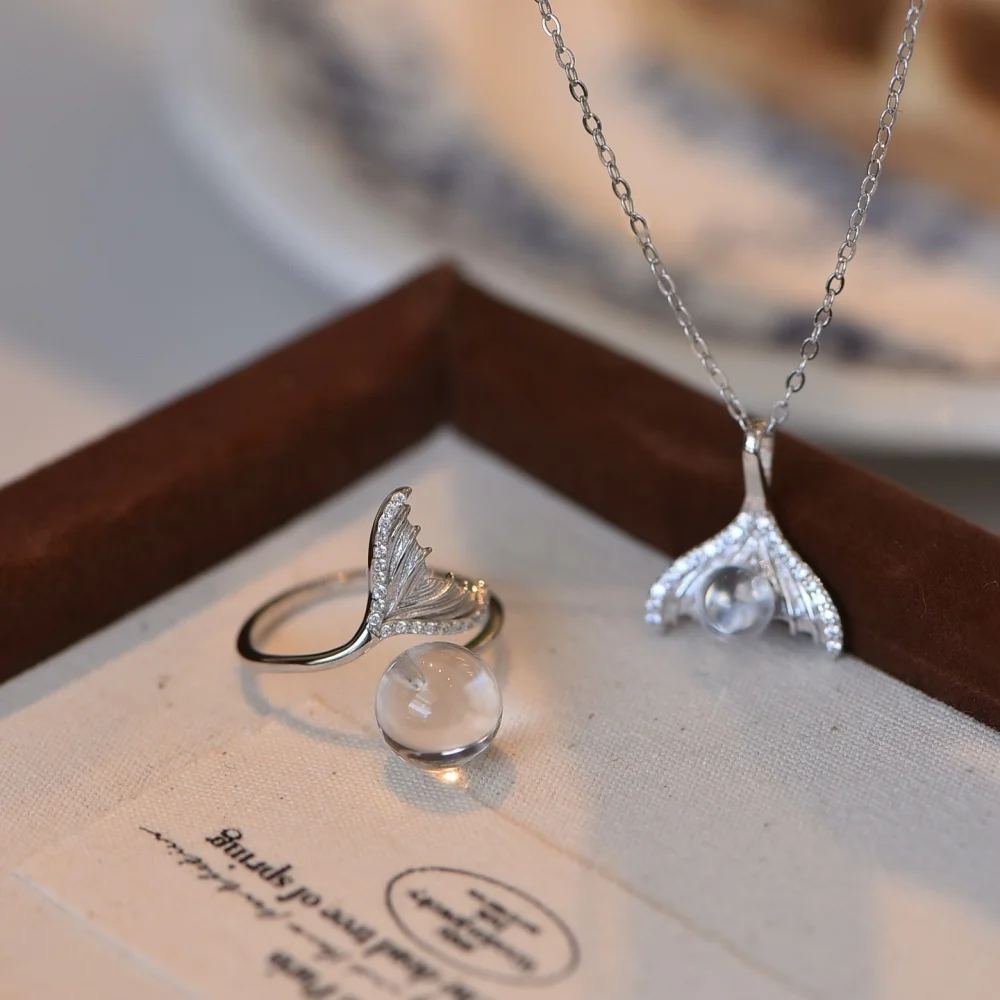 1 Pc Natural Clear Clean Rock Quartz Sphere Pendant 925 Sterling Silver Fish Tail Reiki Healing Stone Jewelry Gift For Women