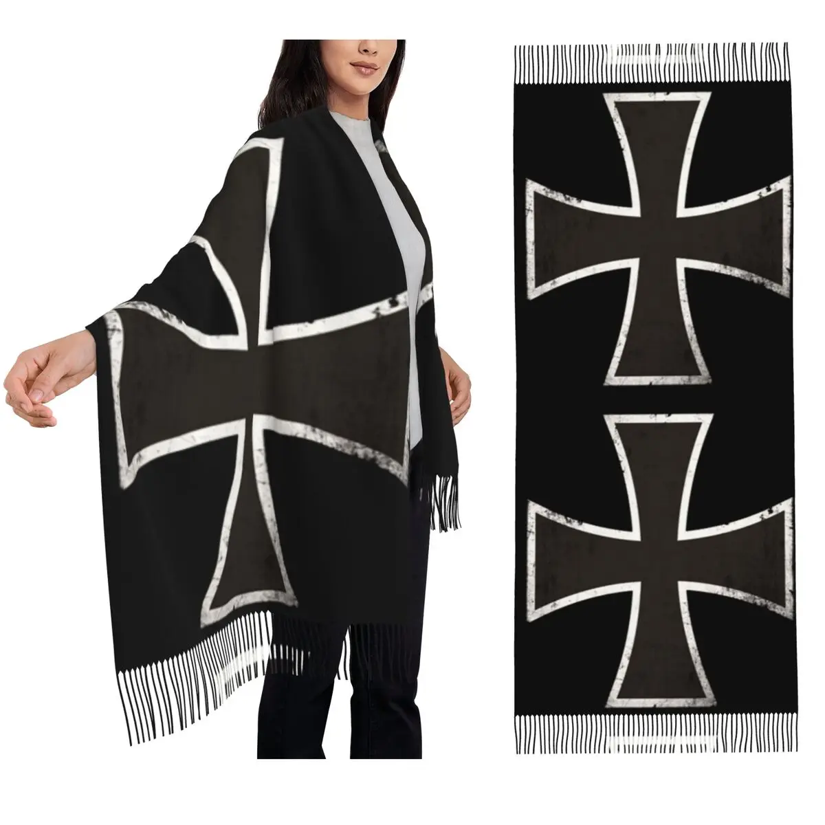 

Немецкий железный шарф с крестом, шарфы с кисточками, женские мягкие теплые шали и накидки, большая осенне-зимняя шаль