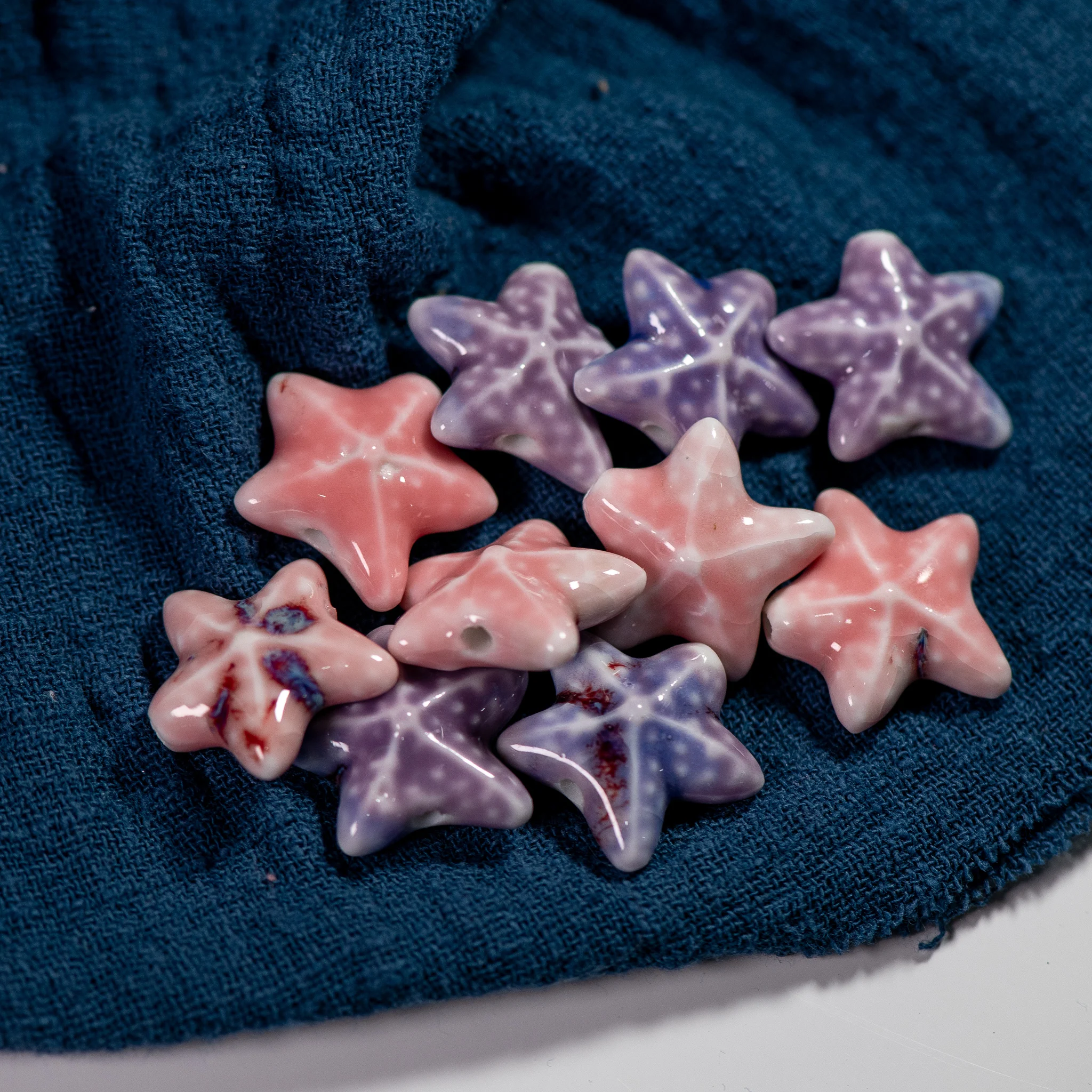 20#5pcs Ocean Series Multicolor Starfish Ceramic Beads Pentagram Porcelain Pendant #MY519