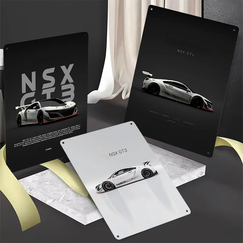 NSX GT3 RDX Sports Car Metal Posters Customizable Retro Vintage Metal Signs for Man Cave Garage Wall Art Gaming Room Decoration