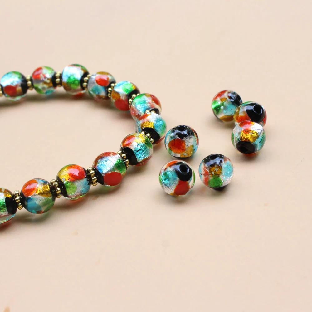 Luminous  Lampwork Glass Beads Glow In the Dark Mix Color foilRound  for Jewelry Bracelet Necklace Earring Making Accessories