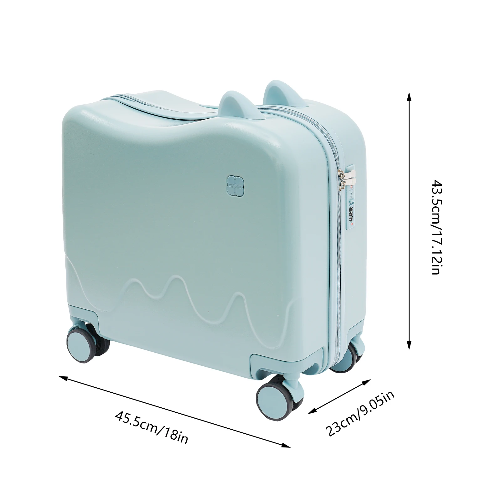 18" Sky Blue Kids Ride-On Suitcase, Children's Zipper Luggage Case, Rolling Luggage with Lock for Short Trips, Study Tours, Outings