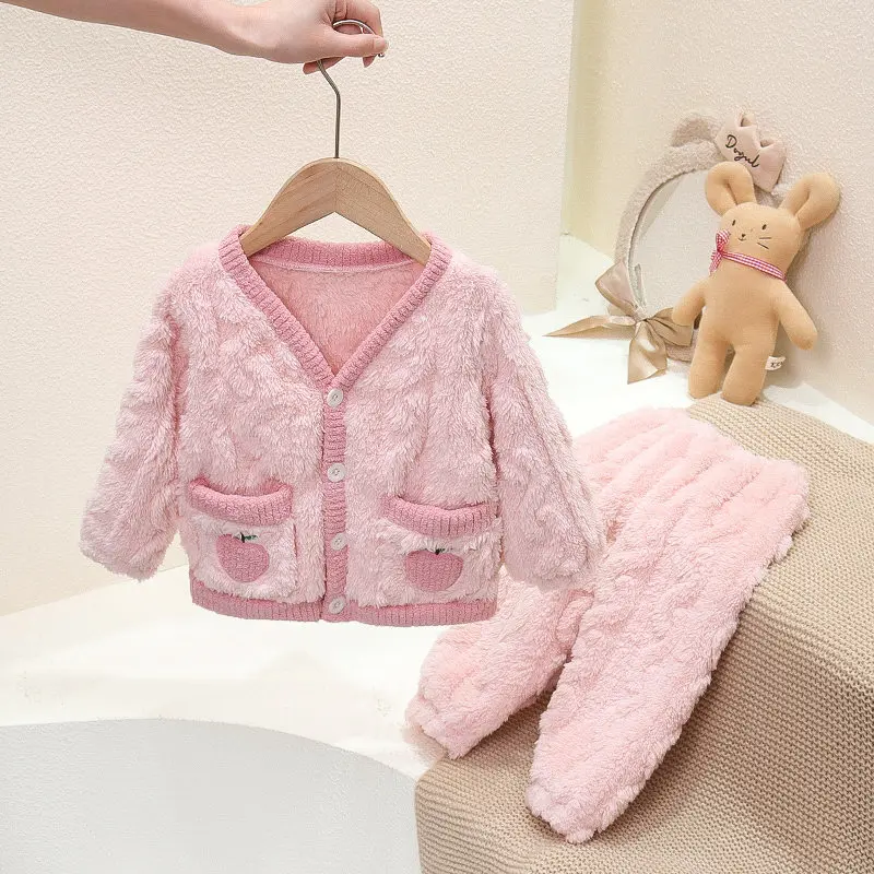 

Winter Children Fleece Pajamas Warm Flannel Sleepwear Girls Cartoon Coral Fleece Kids Pijamas Homewear Boys Pyjama 0-5 YEARS