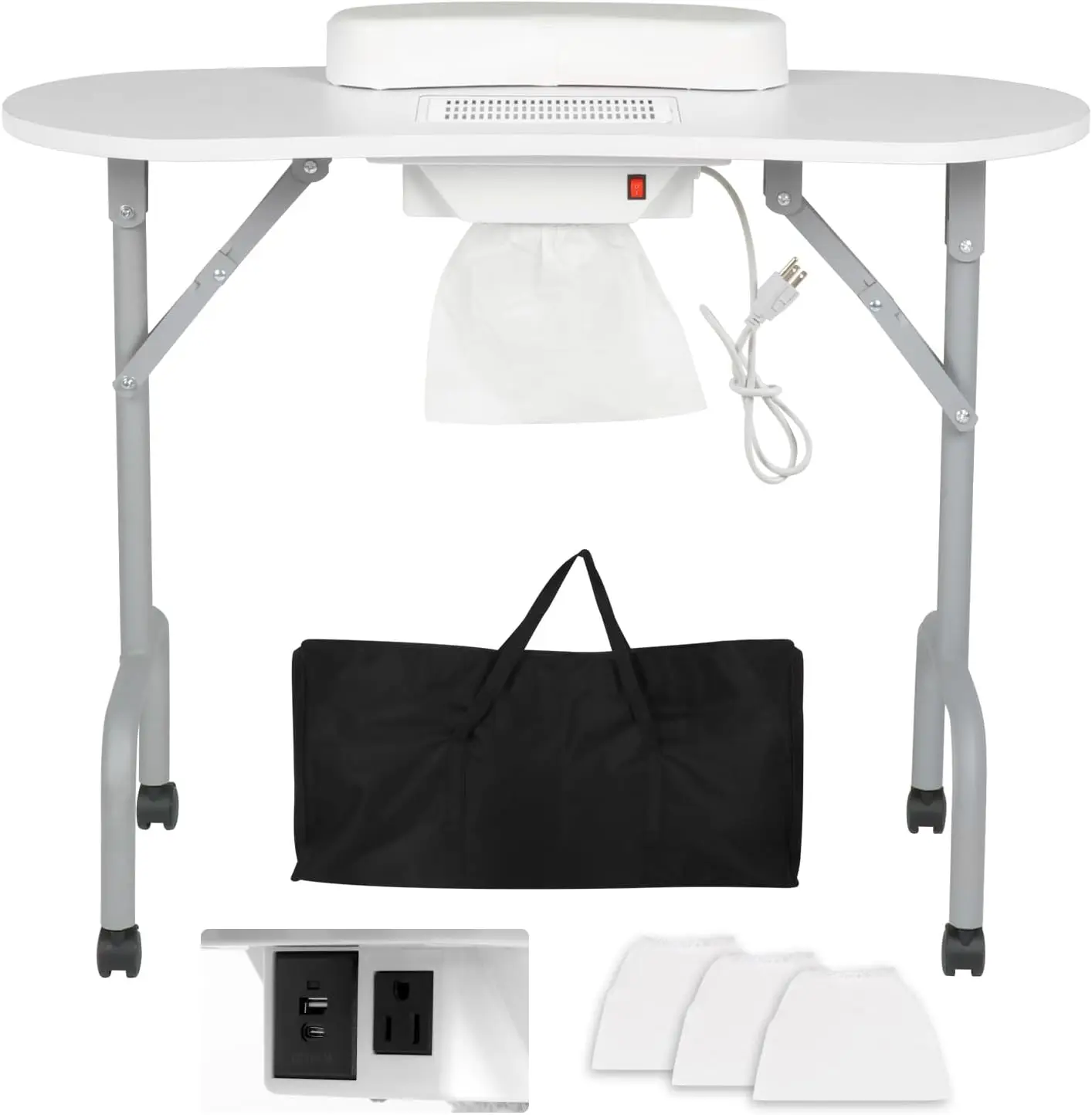 

Manicure Table Foldable Nail Desk with Charging Station & Dust Collector Professional Nail Tech Table for Technician Sp