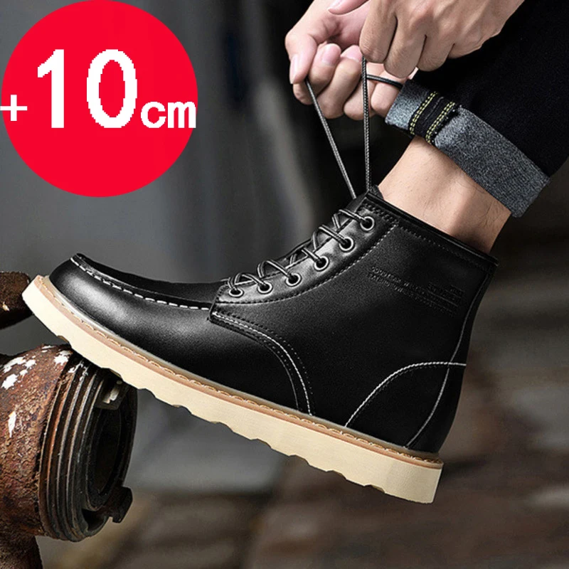 Men Boots Elevator Shoes Hidden Heels Genuine Leather Heightening Shoes For Man Increase Insole 10CM 8CM 6CM Warm Height Boots