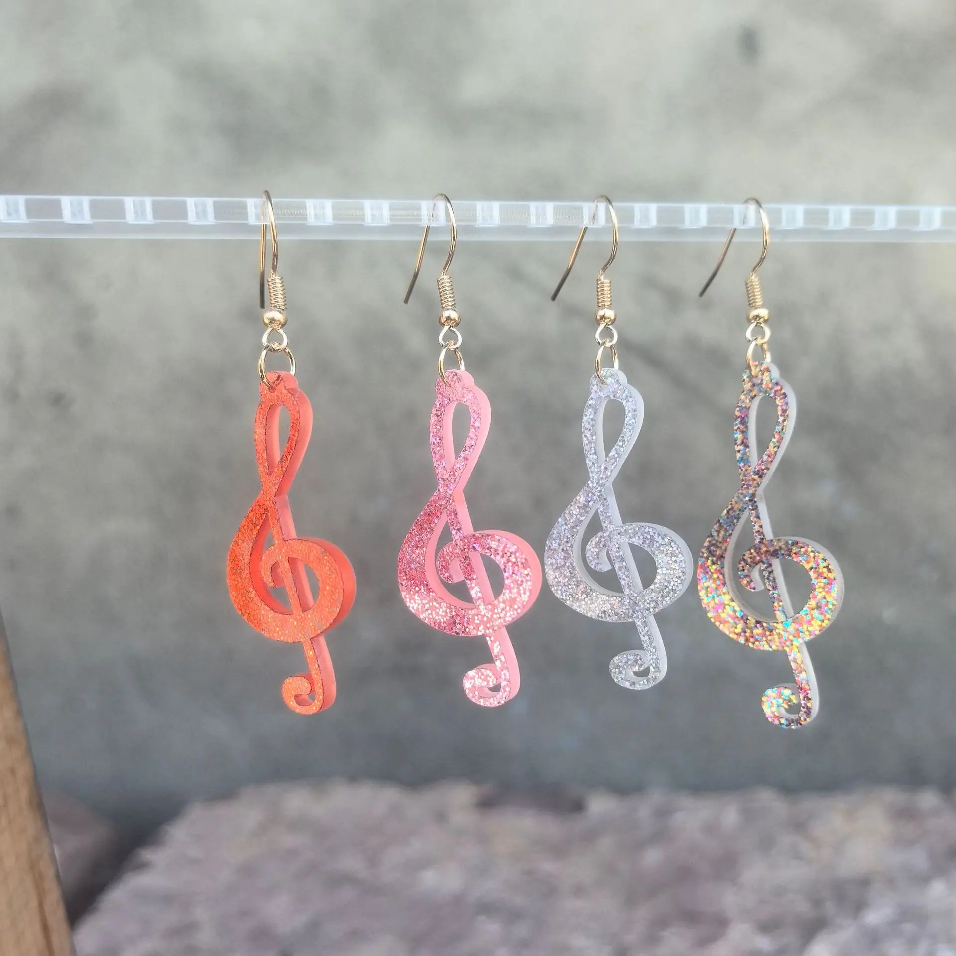 Fashion glitter acrylic geometric music symbol pendant earrings personalized notes love music activities pendant earrings