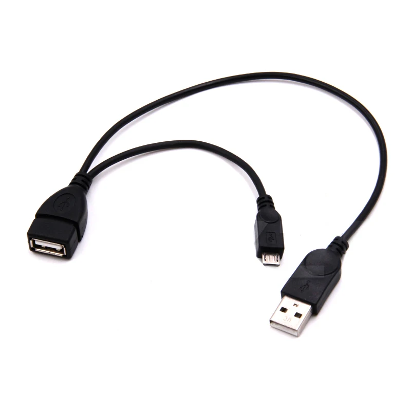 1 in 2 OTG Micro USB Host Power Y Splitter USB Adapter to Mirco 5 Pin Male Female Black Cord for mobile phone charging Cable