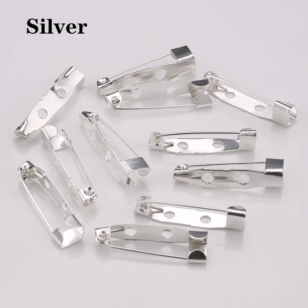 50pcs Brooch Pin Base with Hole Safety Pins Clips 15-35mm Brooch Settings Blank Accessories for Jewelry Making Wholesale DIY