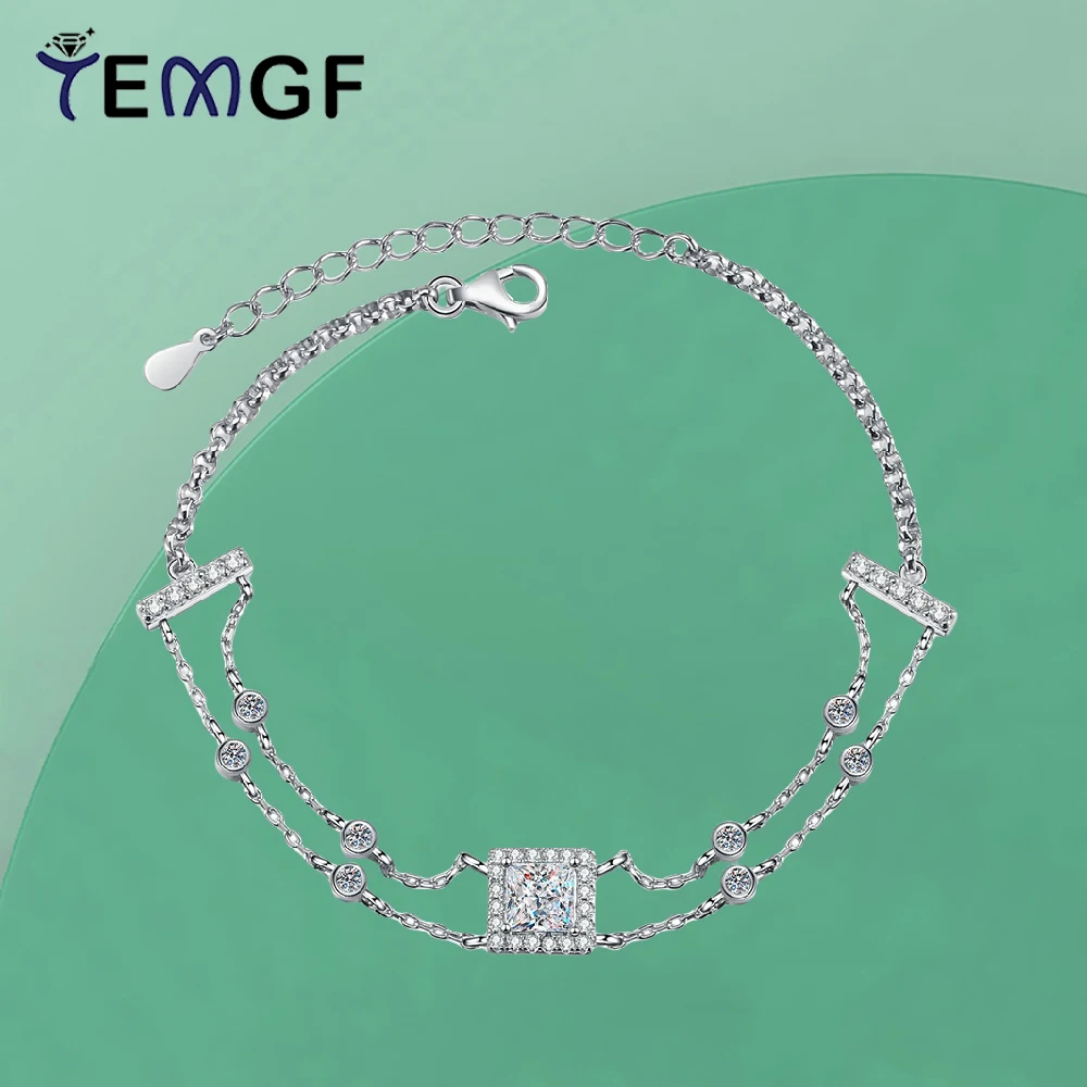 

TEMGF 6.5mm White/Blue Moissanite Bracelet S925 Sterling Silver Chain for Women Fine Jewelry Birthday Gifts GRA Certification