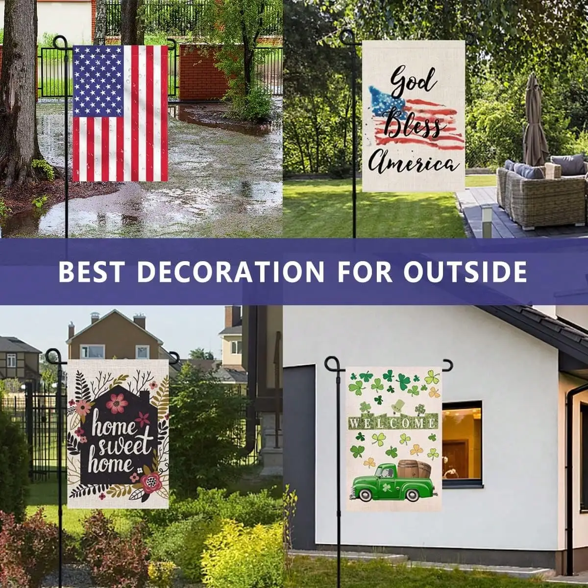 Garden Flag Stand Holder, Premium Yard Flag Holder Weather-Proof Metal Powder-Coated Flagpole For American Flag, Christmas Garden Flag, Outdoor Garden Decor Decoration