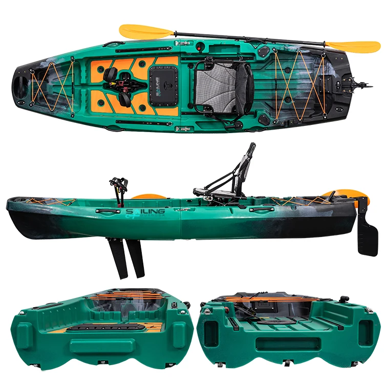 10FT Two Sections Modular Detachable Plastic Fishing Kayak Single Seater With Pedal Drive System For Lake Sea Angling